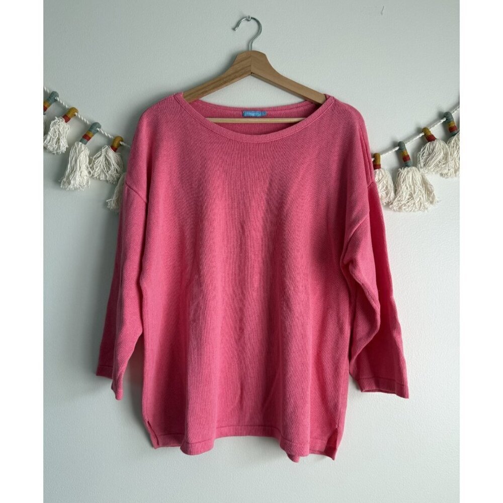 J. Mclaughlin Cotton Linen Blend Pink Knit Half Sleeve Top Coastal Minimalist L